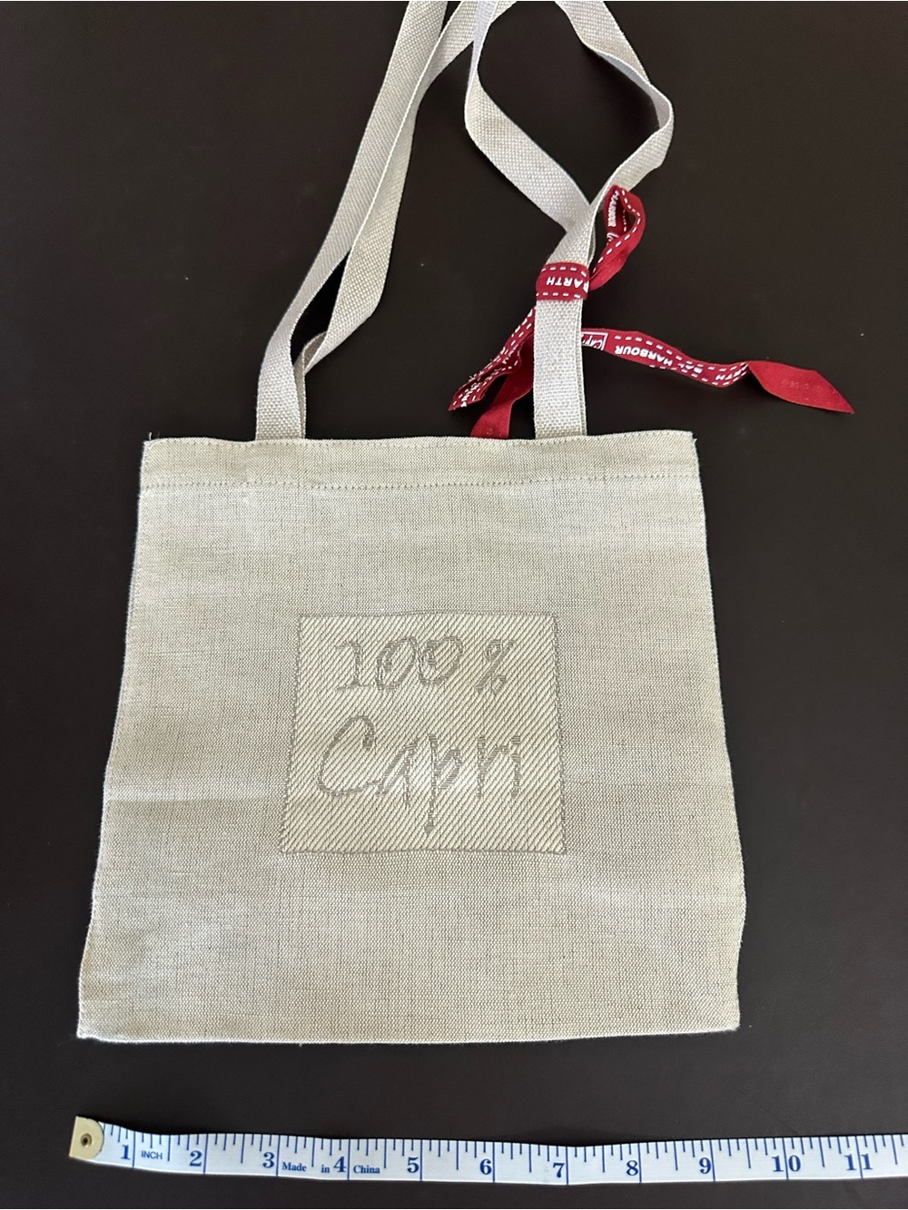 Cream Canvas Tote with Red Accent Ribbon